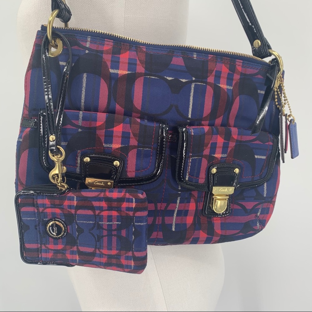 Coach Poppy Tartan Hippie Bag Navy/Multi 21622
